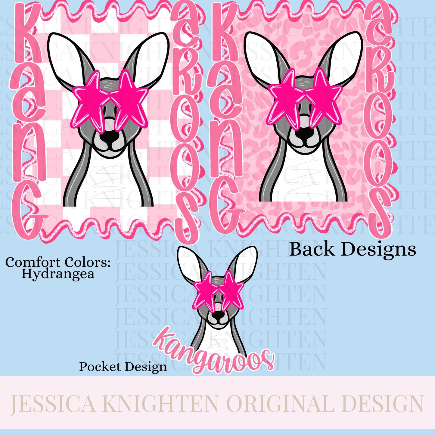 Kangaroos Preppy Team PNG Transparent Digital Football Pink Trendy Mascot Glitter Checkered Cheetah Popular Pocket Back Spirit School