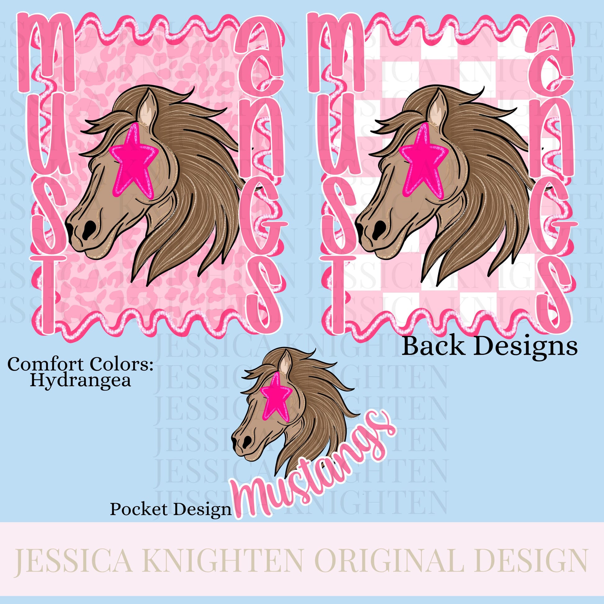 Mustangs Preppy Team PNG Transparent Digital Football Pink Trendy Mascot Glitter Checkered Cheetah Popular Pocket Back Spirit School