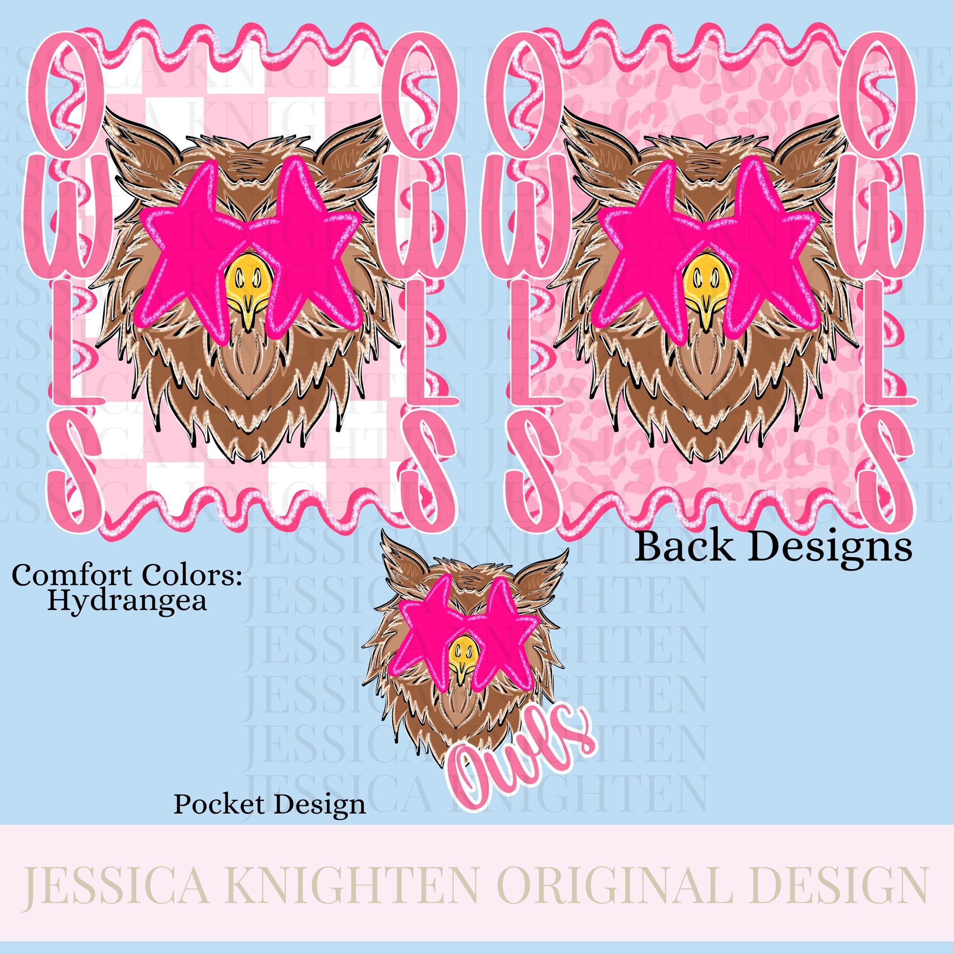 Owls Preppy Team PNG Transparent Digital Football Pink Trendy Mascot Glitter Checkered Cheetah Popular Pocket Back Spirit School