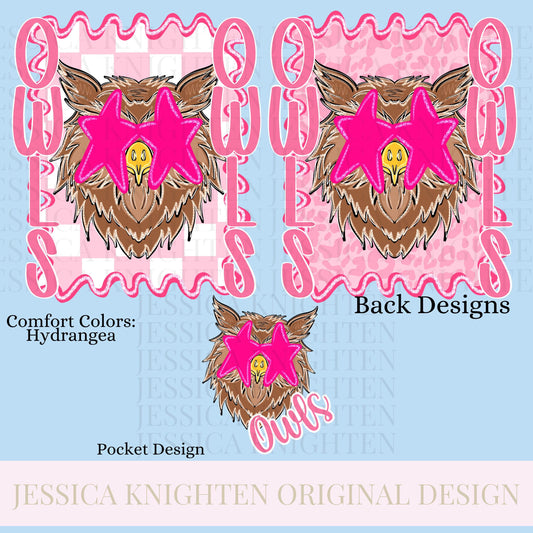 Owls Preppy Team PNG Transparent Digital Football Pink Trendy Mascot Glitter Checkered Cheetah Popular Pocket Back Spirit School