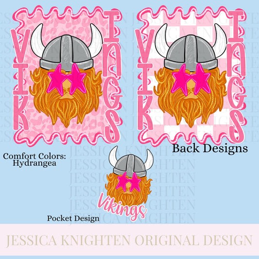 Vikings Preppy Team PNG Transparent Digital Football Pink Trendy Mascot Glitter Checkered Cheetah Popular Pocket Back Spirit School
