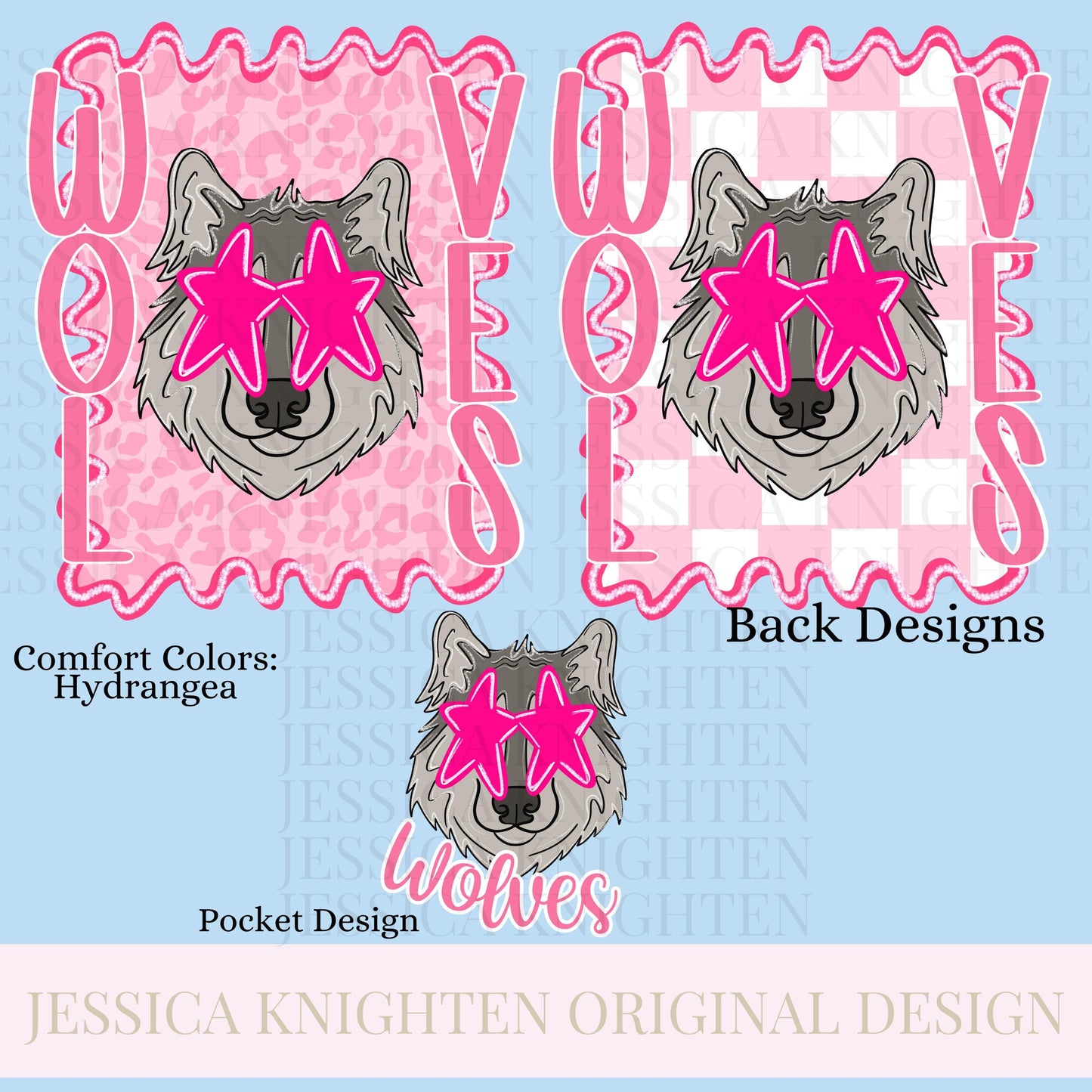 Wolves Preppy Team PNG Transparent Digital Football Pink Trendy Mascot Glitter Checkered Cheetah Popular Pocket Back Spirit School