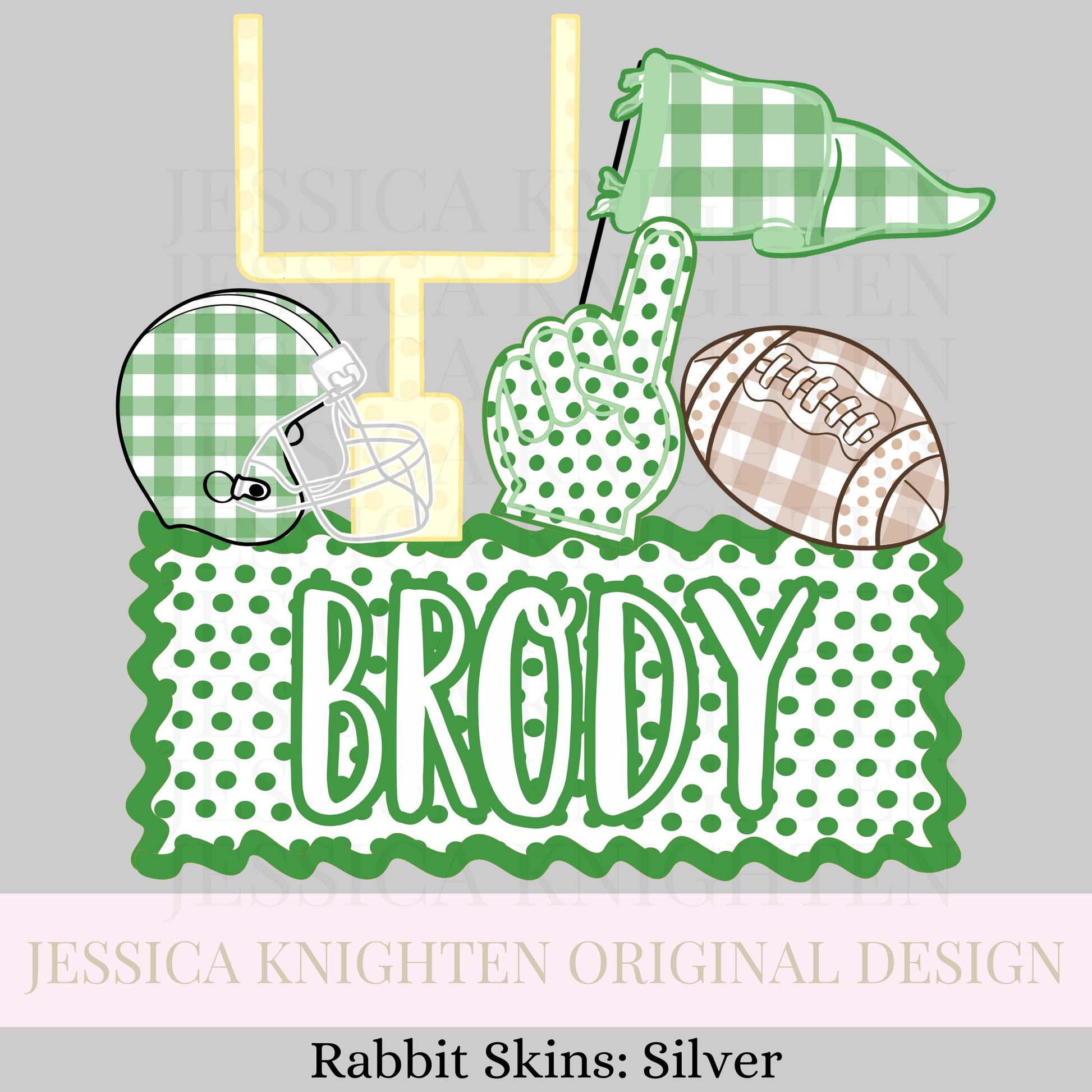 Name Block Football PNG Digital Design Trendy File Kid Design Children Prep Boys Plate Ric Rac Swiss Dot Back Season Best Seller Green