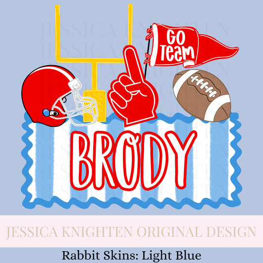 Name Block Football PNG Digital Design Trendy File Kid Design Children Prep Boys Plate Ric Rac Swiss Dot Back Season Best Seller Red Blue