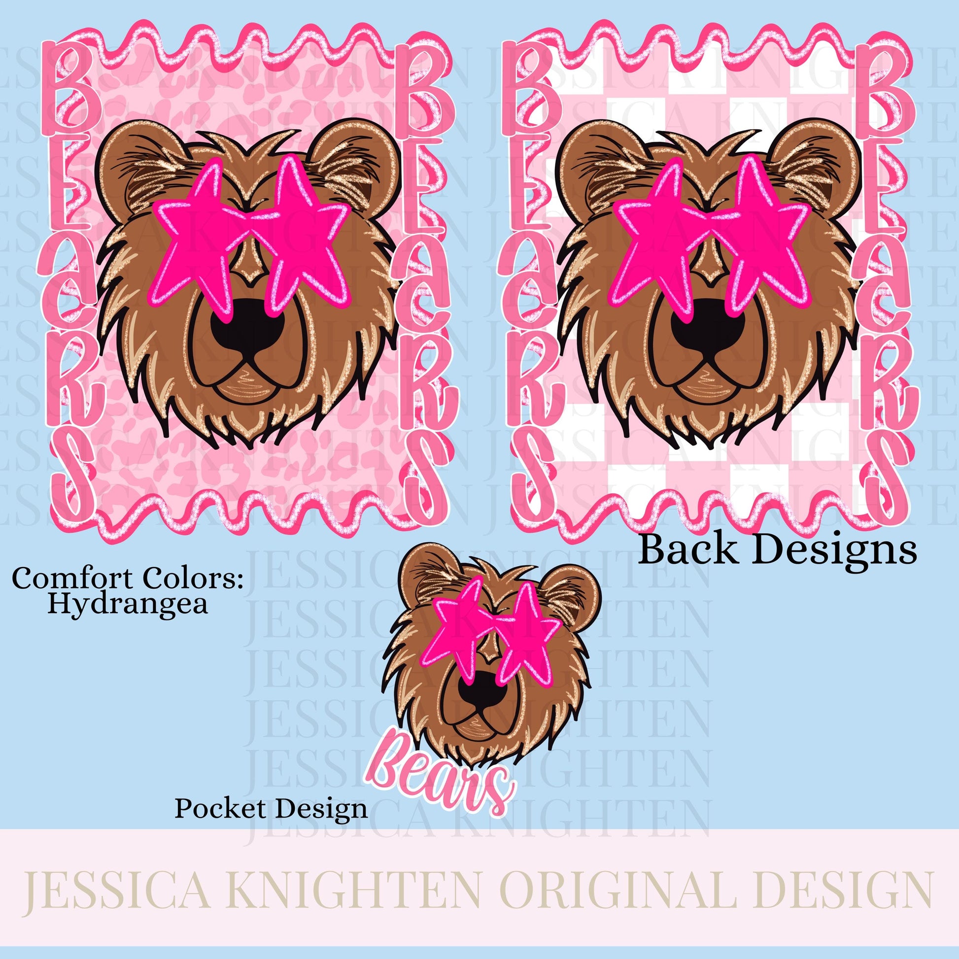 Bears Preppy Team PNG Transparent Digital Design Football Pink Trendy Mascot Glitter Checkered Cheetah Popular Pocket Back Spirit School