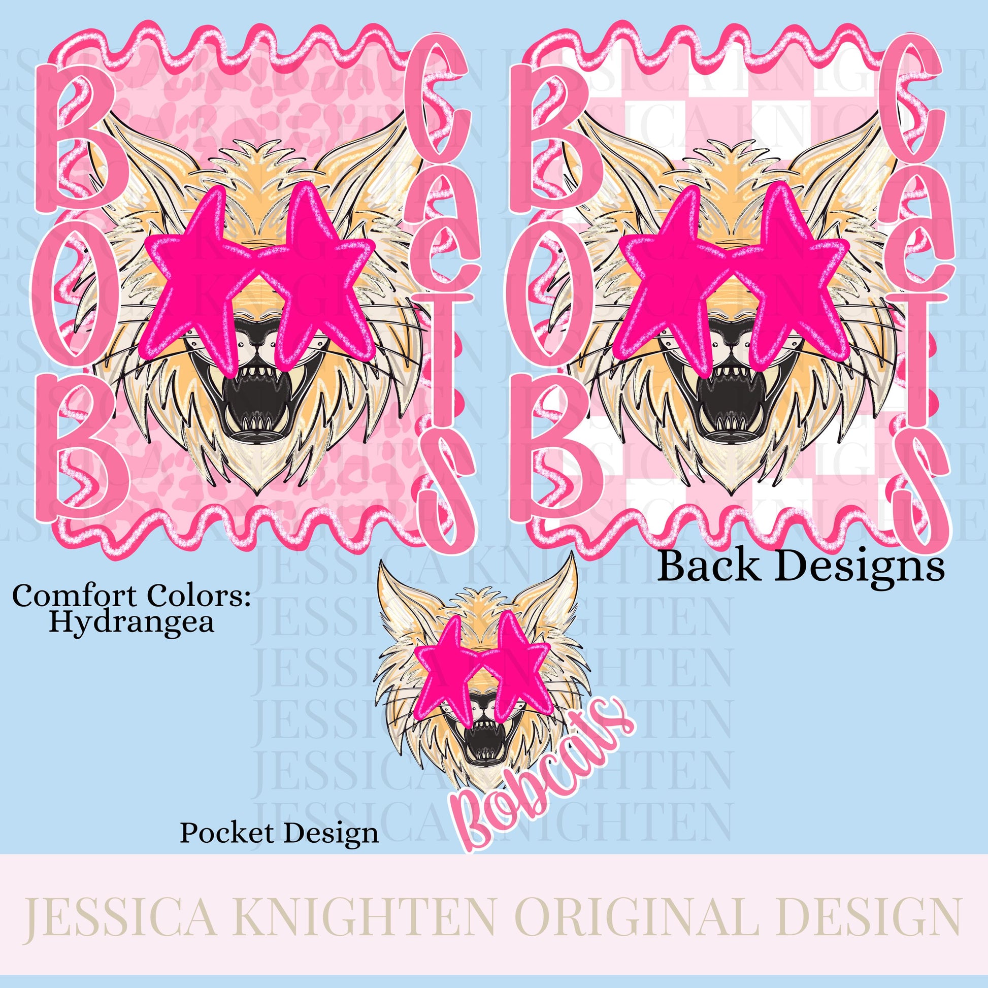 Bobcats Preppy Team PNG Transparent Digital Design Football Pink Trendy Mascot Glitter Checkered Cheetah Popular Pocket Back Spirit School
