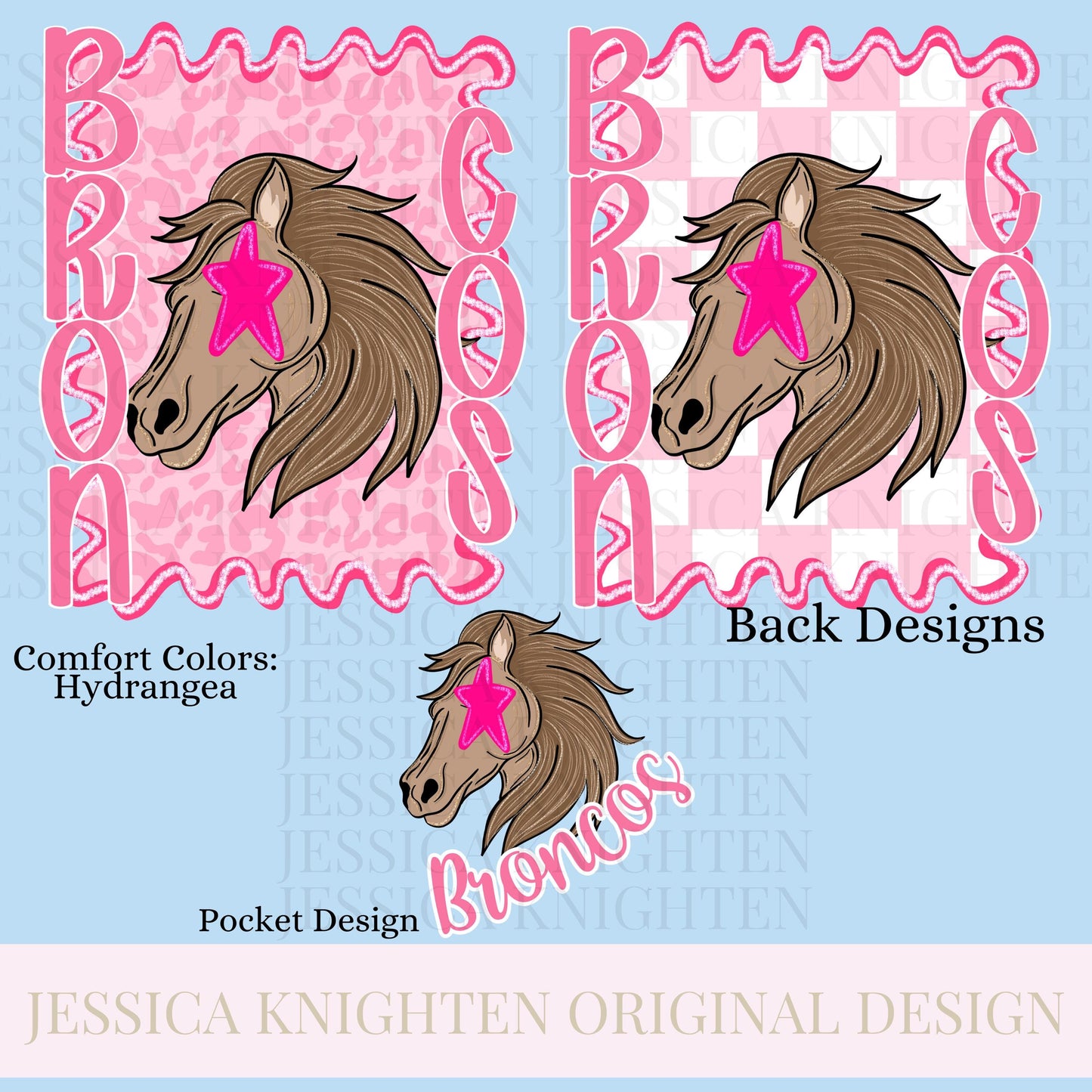 Broncos Preppy Team PNG Transparent Digital Design Football Pink Trendy Mascot Glitter Checkered Cheetah Popular Pocket Back Spirit School