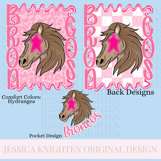Broncos Preppy Team PNG Transparent Digital Design Football Pink Trendy Mascot Glitter Checkered Cheetah Popular Pocket Back Spirit School