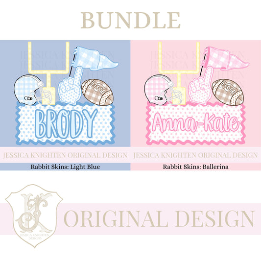 BUNDLE Name Block Football PNG Digital Design Trendy File Kid Design Children Prep Boys Plate Ric Rac Swiss Dot Back Season Best Seller Blue