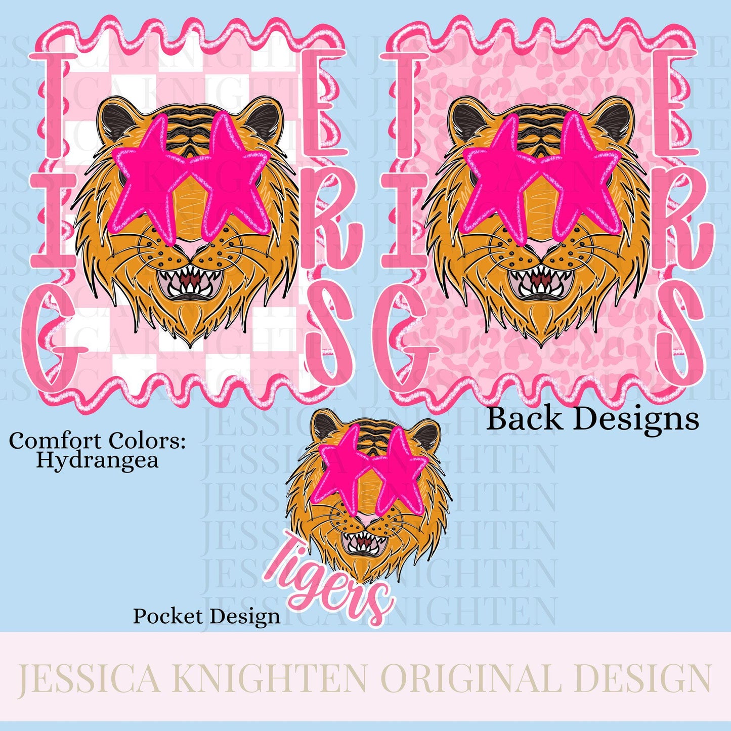 Tigers Preppy Team PNG Transparent Digital Design Football Pink Trendy Mascot Glitter Checkered Cheetah Popular Pocket Back Spirit School