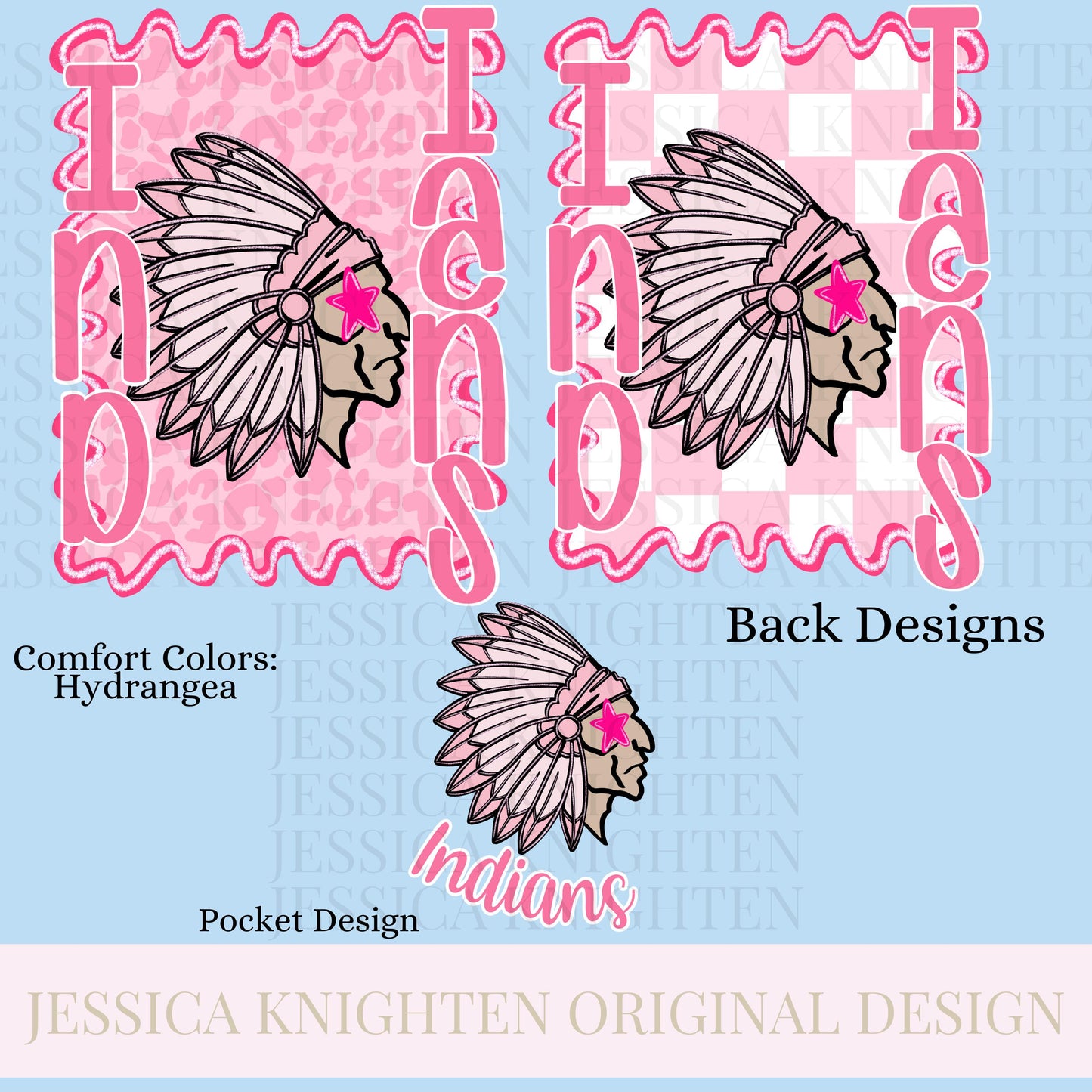 Indians Preppy Team PNG Transparent Digital Football Pink Trendy Mascot Glitter Checkered Cheetah Popular Pocket Back Spirit School