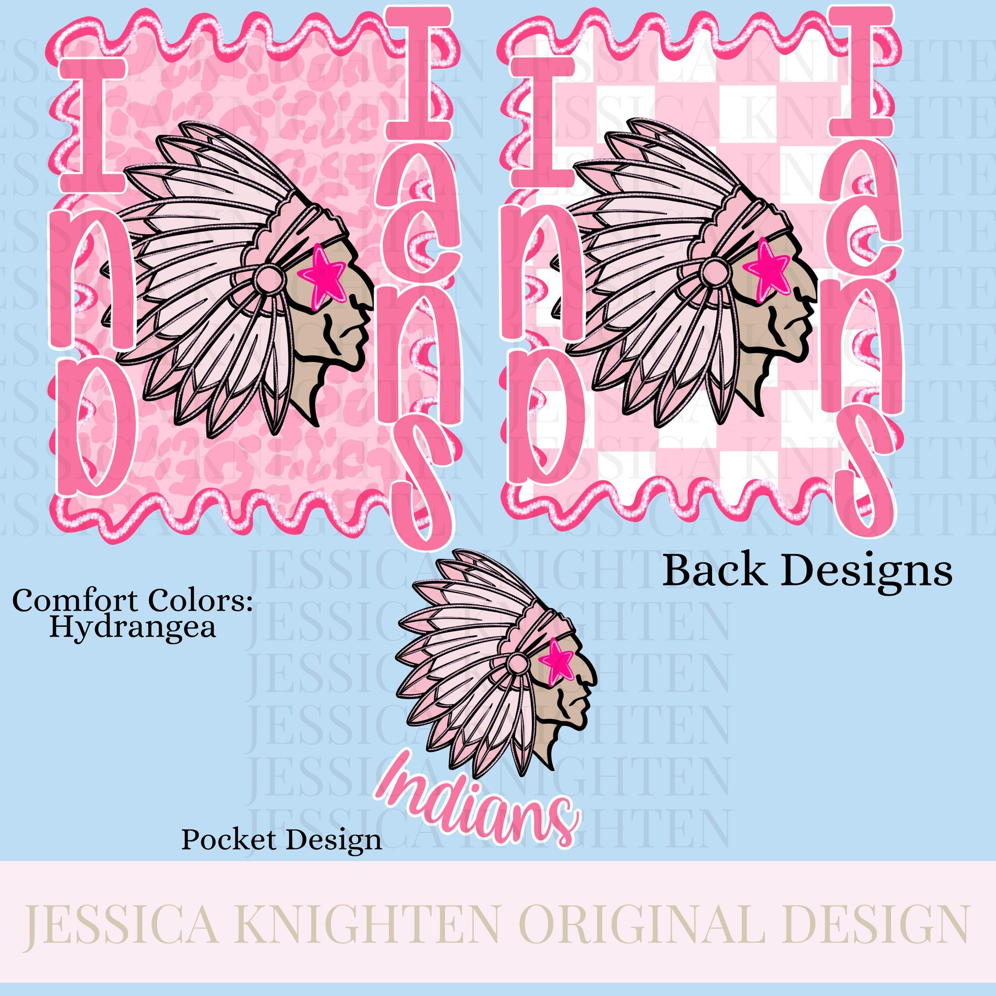Indians Preppy Team PNG Transparent Digital Football Pink Trendy Mascot Glitter Checkered Cheetah Popular Pocket Back Spirit School
