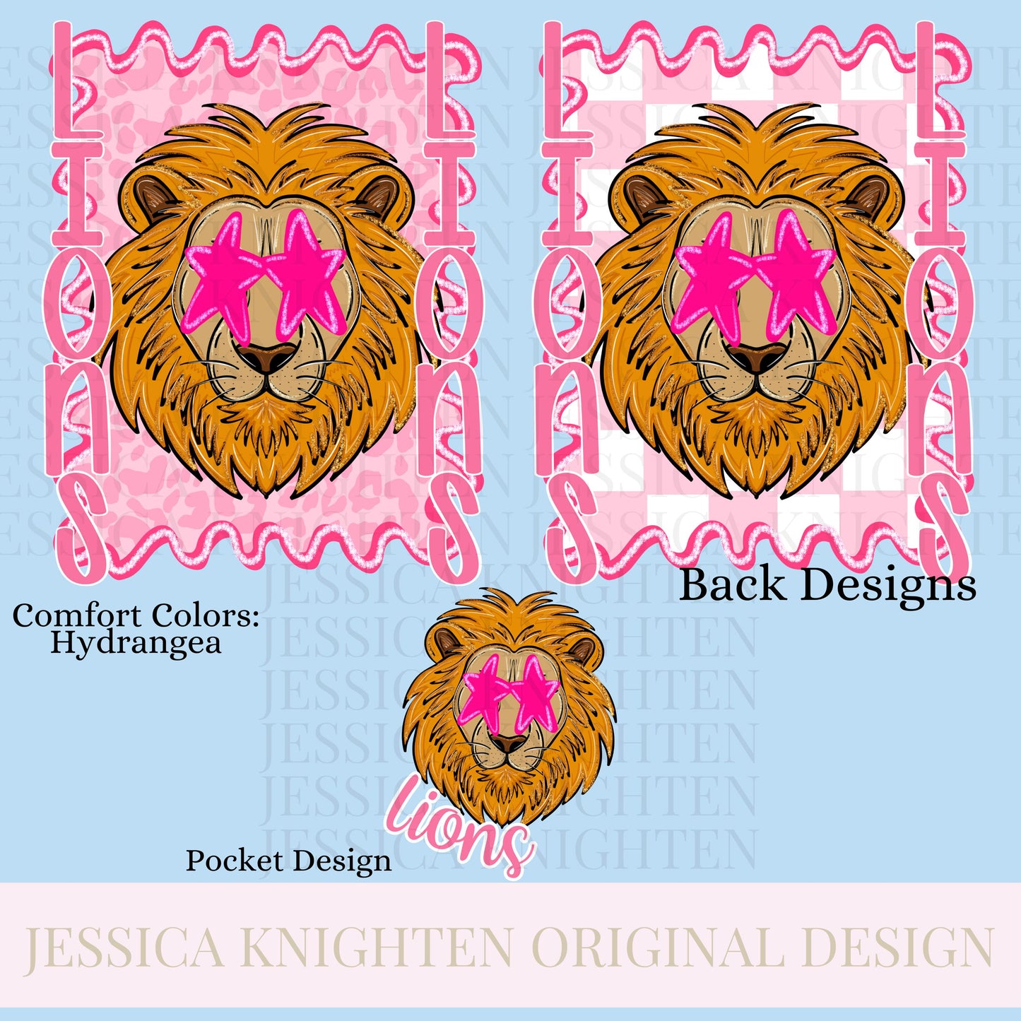 Lions Preppy Team PNG Transparent Digital Football Pink Trendy Mascot Glitter Checkered Cheetah Popular Pocket Back Spirit School