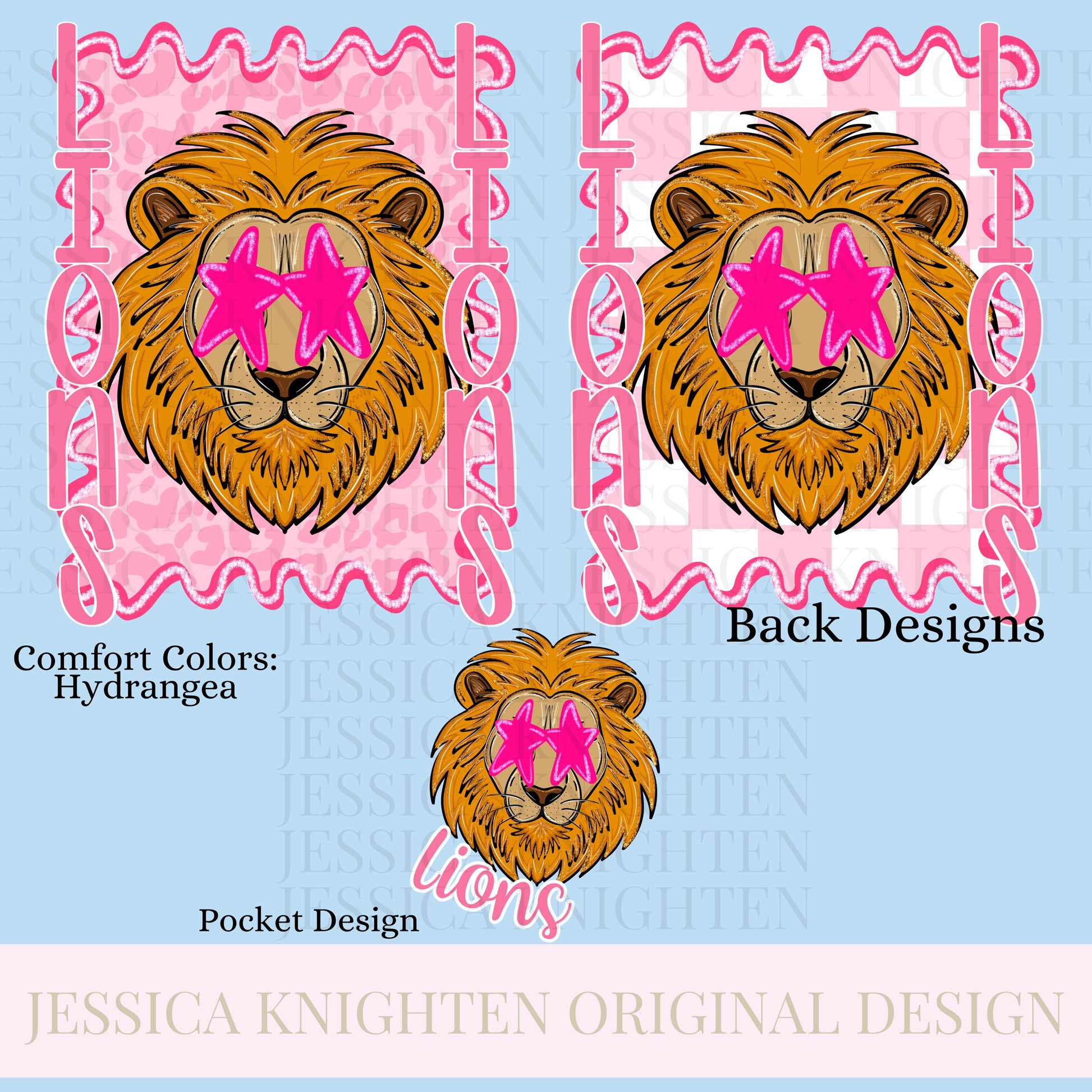 Lions Preppy Team PNG Transparent Digital Football Pink Trendy Mascot Glitter Checkered Cheetah Popular Pocket Back Spirit School