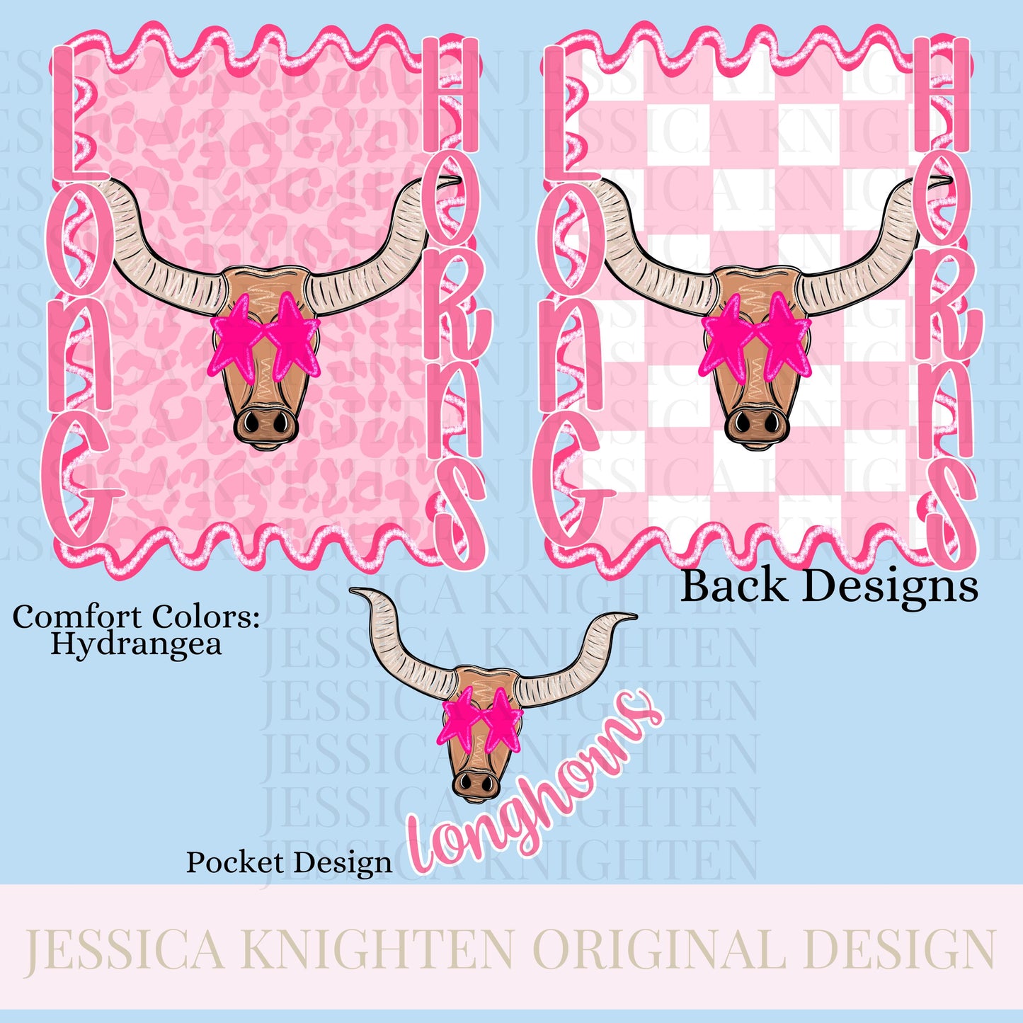 Longhorns Preppy Team PNG Transparent Digital Football Pink Trendy Mascot Glitter Checkered Cheetah Popular Pocket Back Spirit School