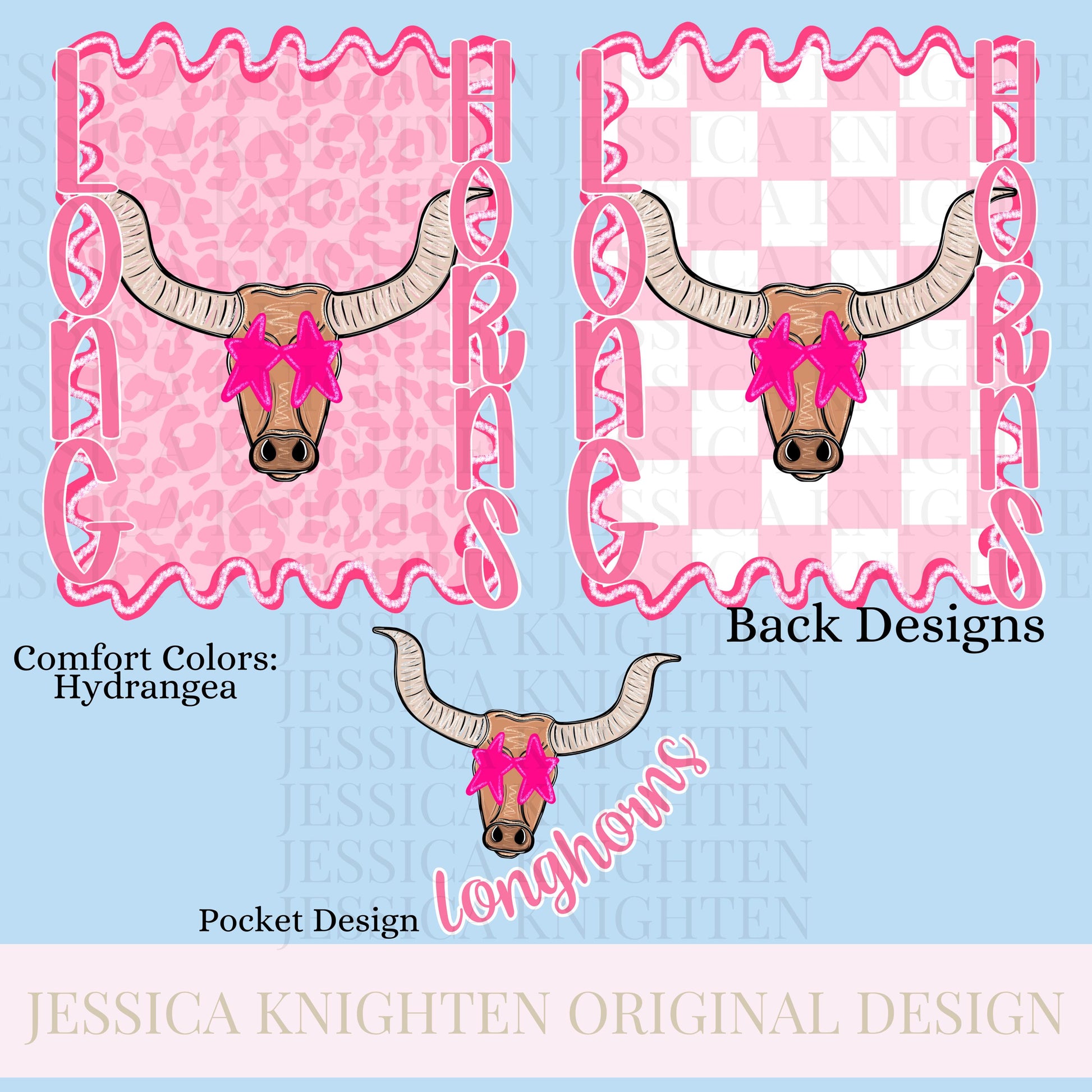 Longhorns Preppy Team PNG Transparent Digital Football Pink Trendy Mascot Glitter Checkered Cheetah Popular Pocket Back Spirit School