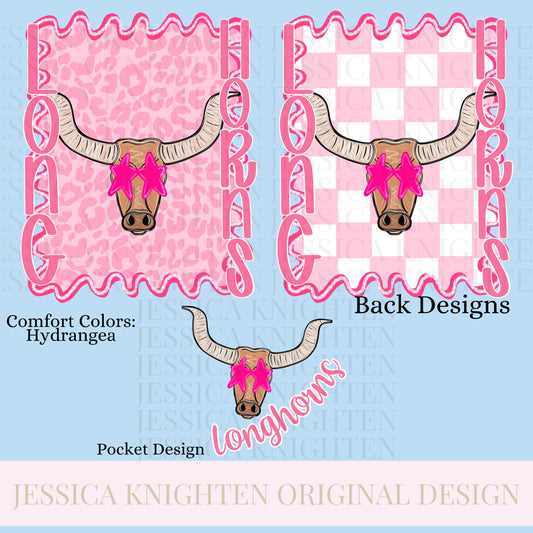 Longhorns Preppy Team PNG Transparent Digital Football Pink Trendy Mascot Glitter Checkered Cheetah Popular Pocket Back Spirit School