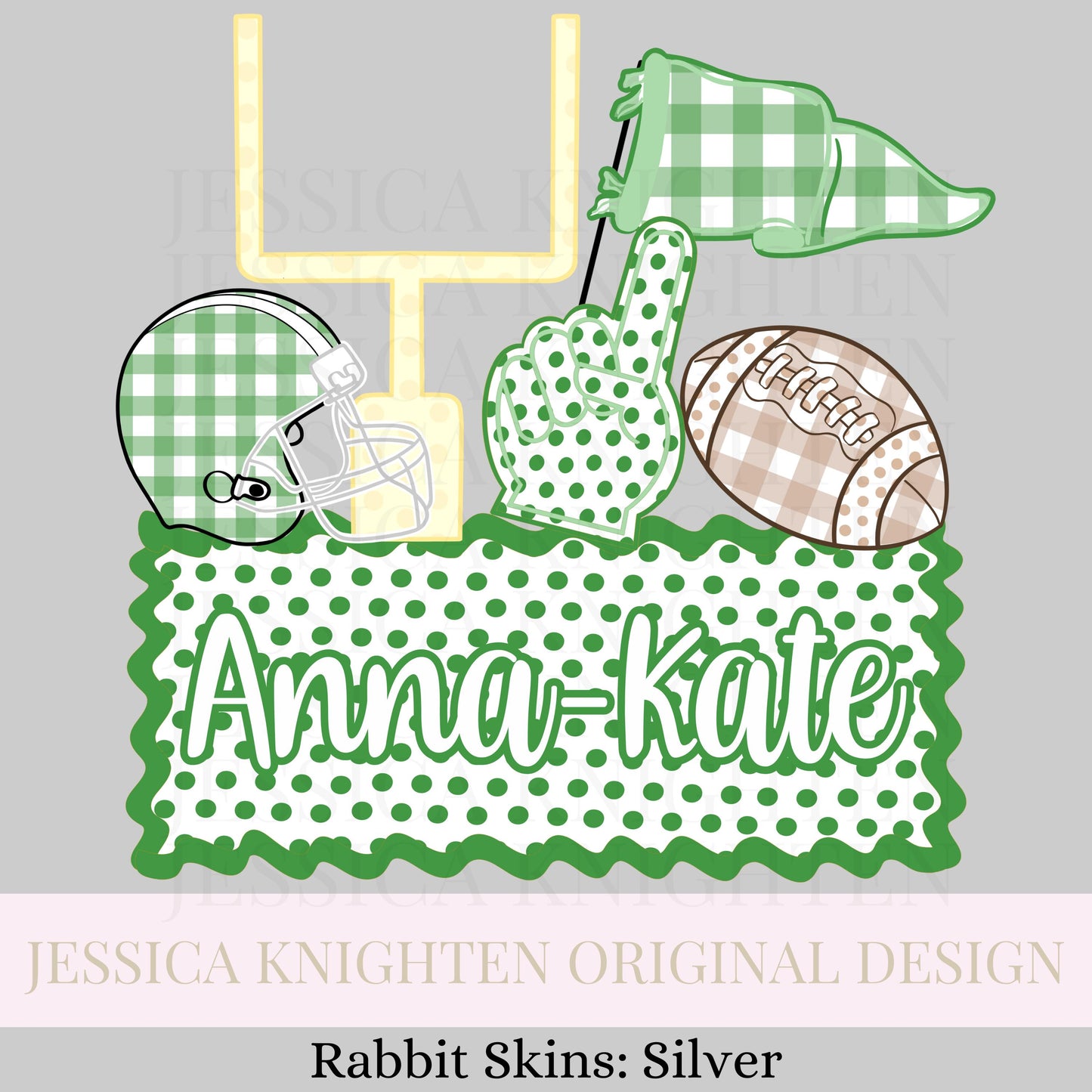 Name Block Football PNG Digital Design Trendy File Kid Design Children Prep Boys Plate Ric Rac Swiss Dot Back Season Best Seller Green