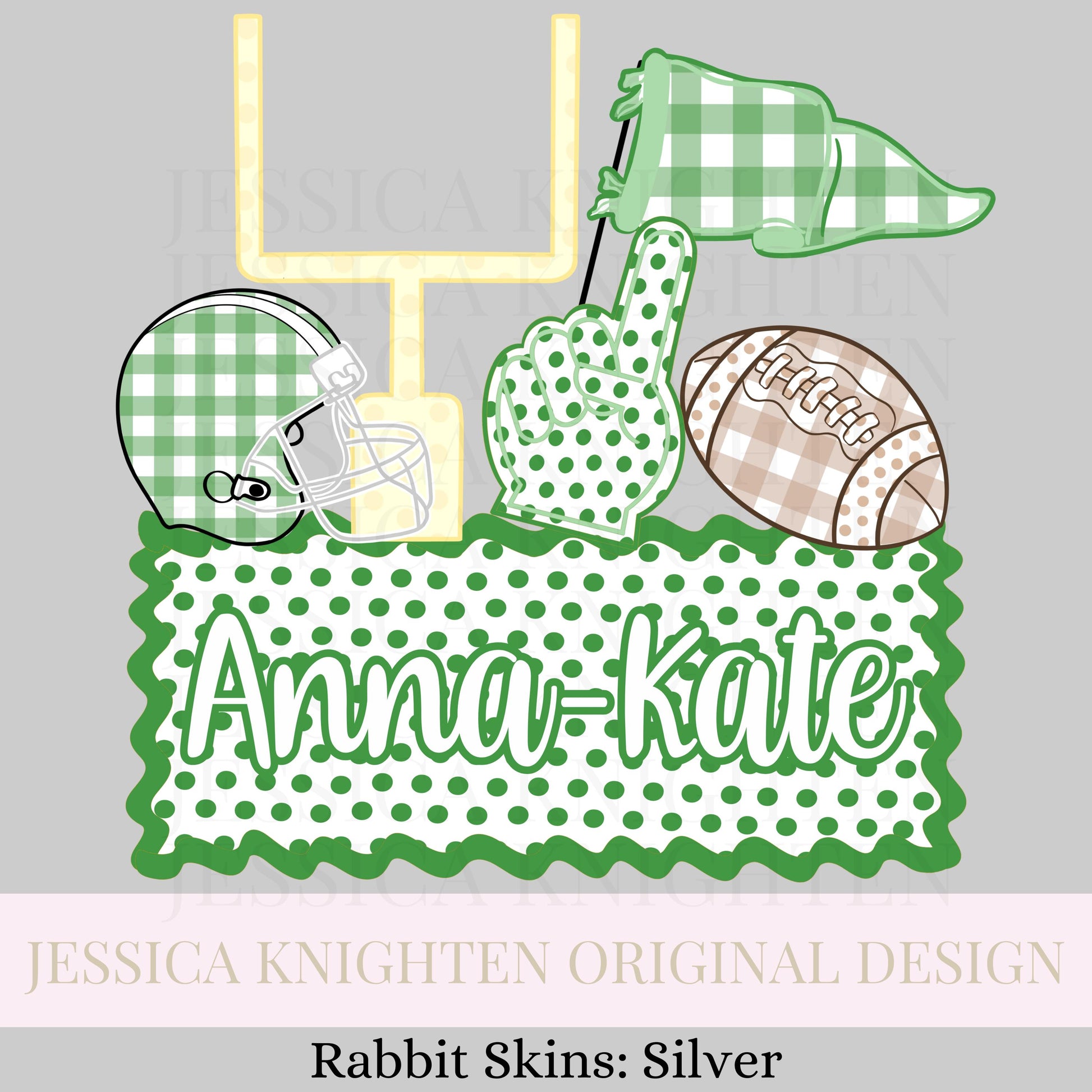 Name Block Football PNG Digital Design Trendy File Kid Design Children Prep Boys Plate Ric Rac Swiss Dot Back Season Best Seller Green