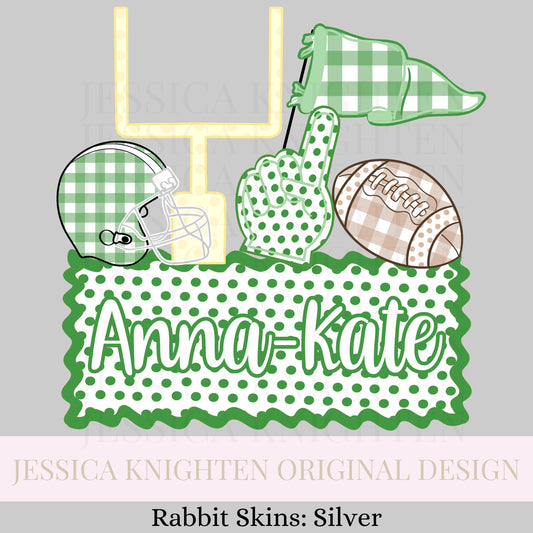 Name Block Football PNG Digital Design Trendy File Kid Design Children Prep Boys Plate Ric Rac Swiss Dot Back Season Best Seller Green