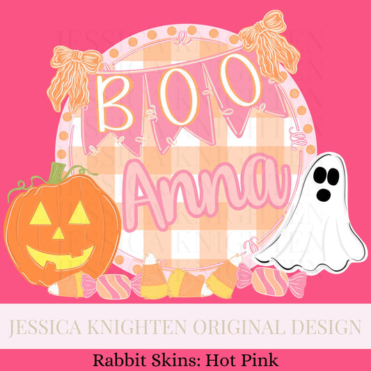 Name Block Halloween PNG Digital Design Trendy File Kid Design Children Prep Girly Plate Front Ghost Gingham Preppy Pink Candy Pumpkin