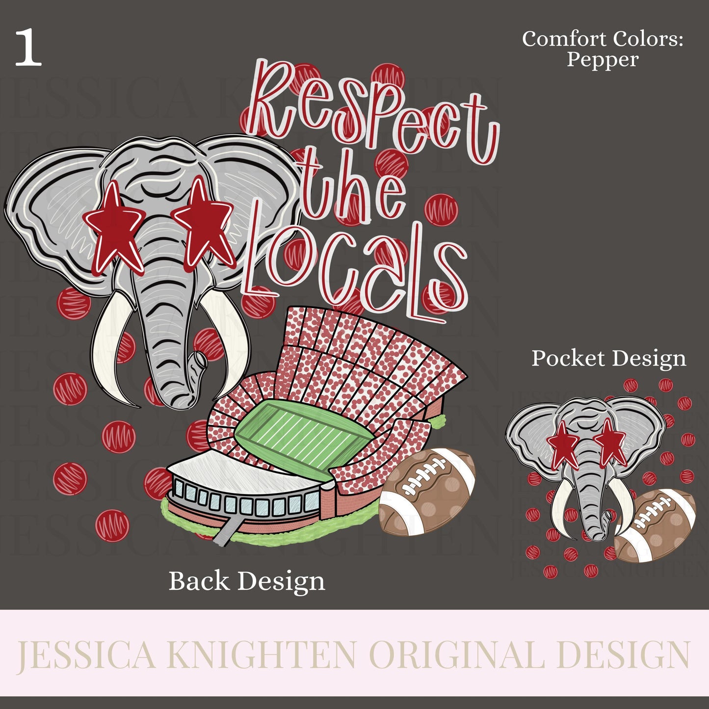 Respect the Locals Football Season PNG Digital Design Trendy File Design Prep Front Back Helmet Preppy Stadium Elephant Crimson White