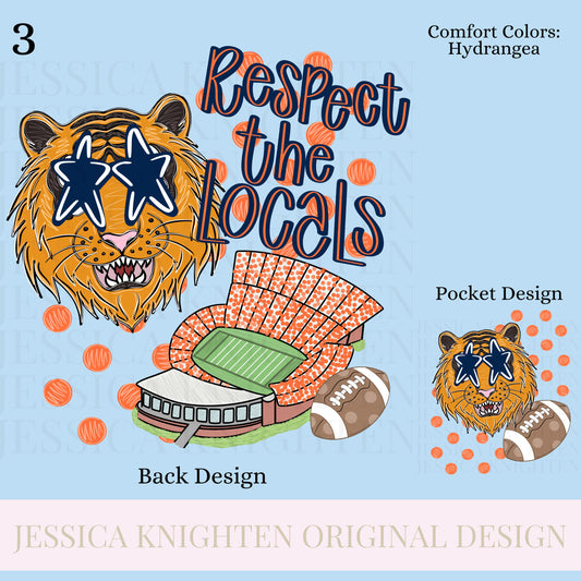 Respect the Locals Football Season PNG Digital Design Trendy File Design Prep Front Back Helmet Preppy Stadium Tiger Blue Orange