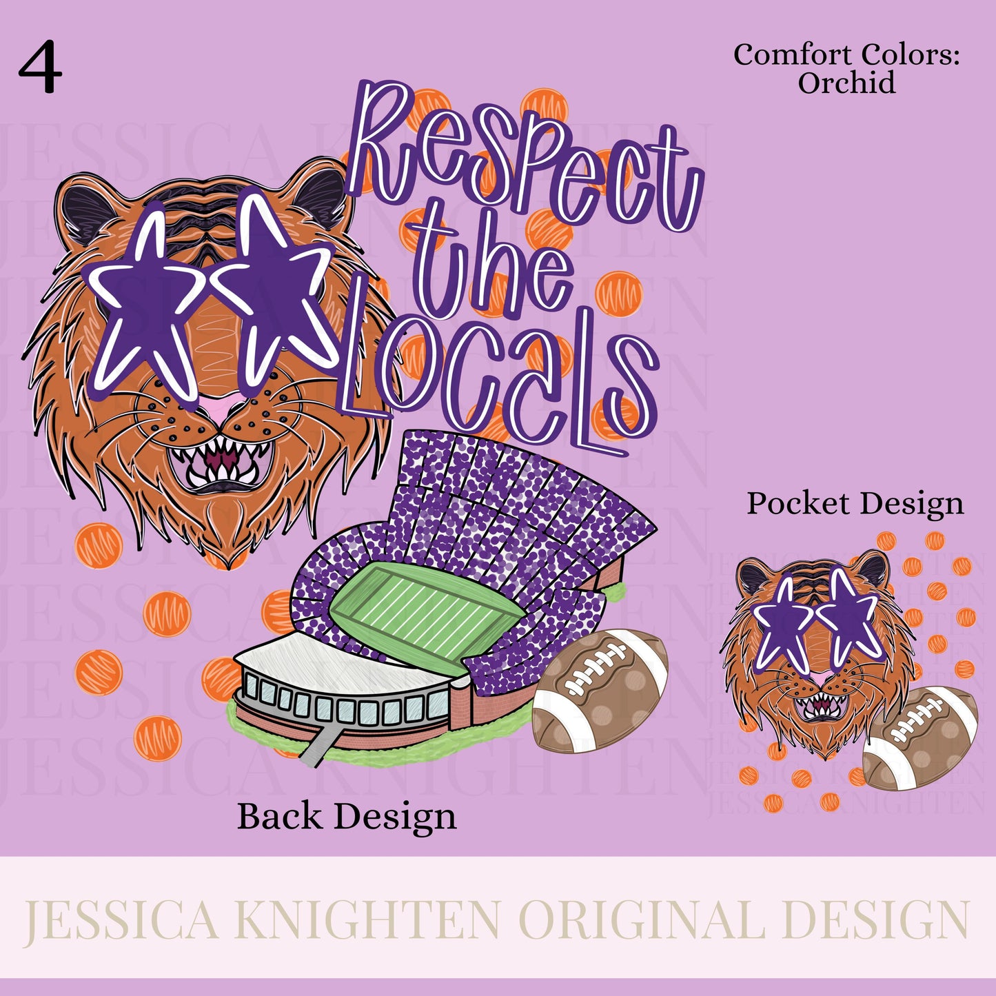 Respect the Locals Football Season PNG Digital Design Trendy File Design Prep Front Back Helmet Preppy Stadium Tiger Purple Orange