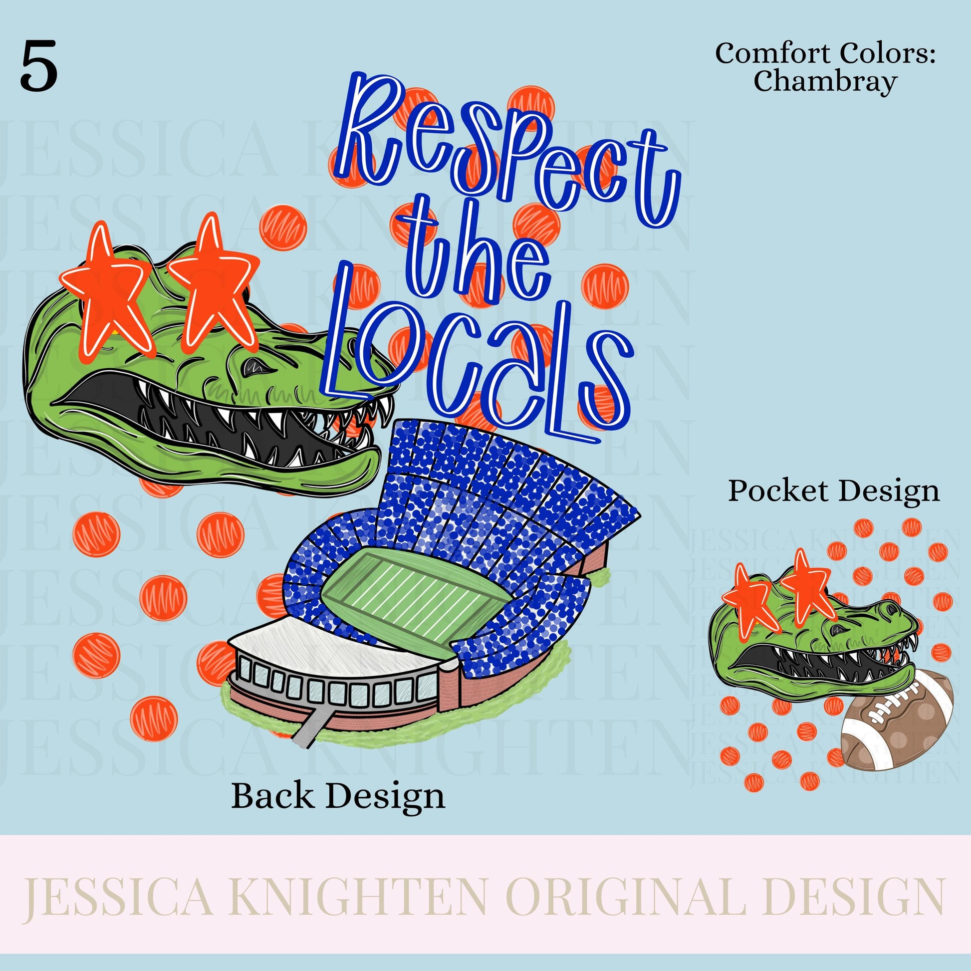 Respect the Locals Football Season PNG Digital Design Trendy File Design Prep Front Back Helmet Preppy Stadium Alligator Blue Orange
