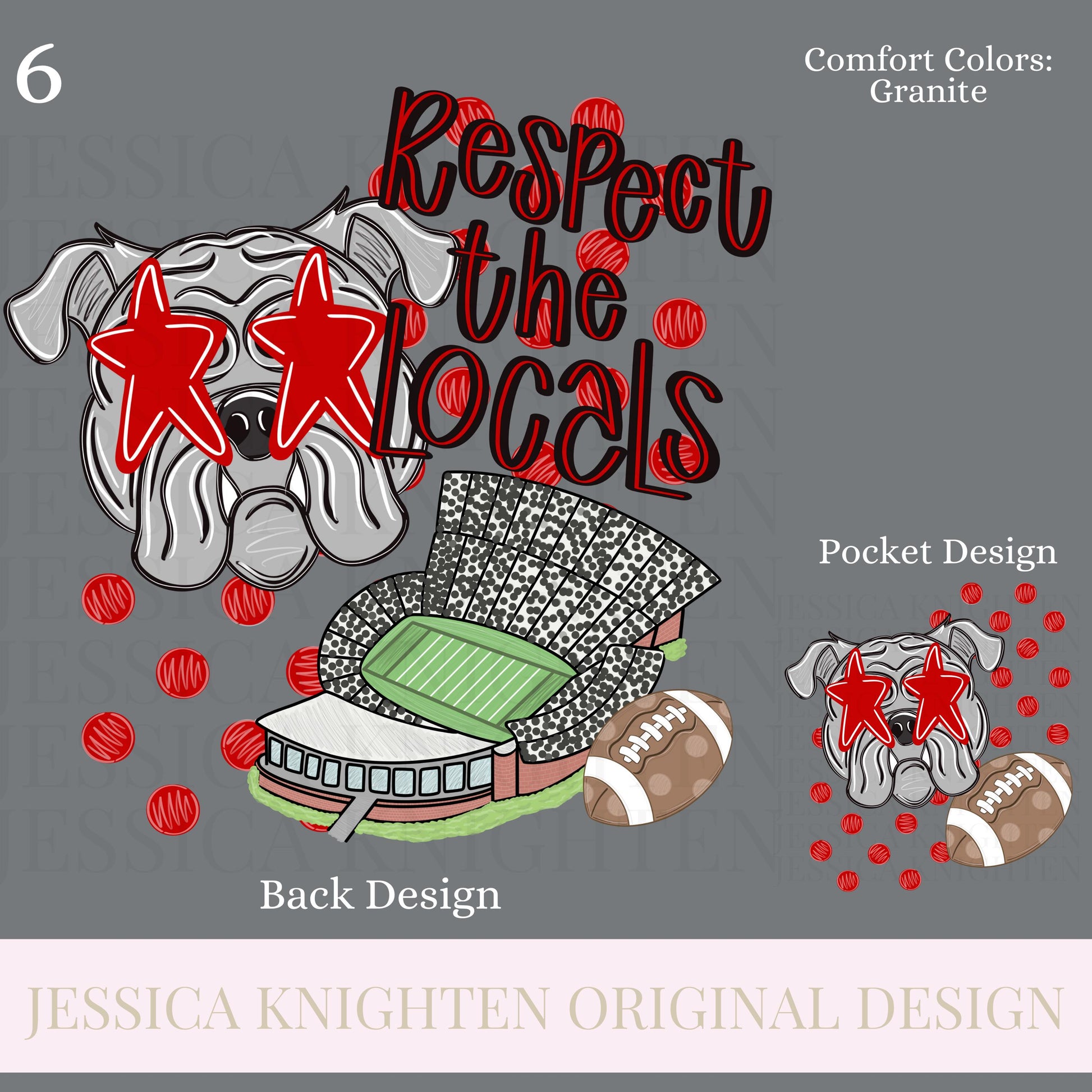 Respect the Locals Football Season PNG Digital Design Trendy File Design Prep Front Back Helmet Preppy Stadium Bulldog Red Black