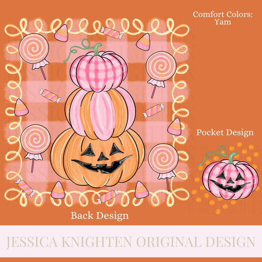 Spooky Season Halloween PNG Digital Design Trendy File Kid Adult Design Children Prep Girly Front Back Gingham Preppy Pink Candy Pumpkin