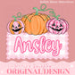 Name Block Preppy Pink PNG Digital Design Trendy File Kid Design Children Prep Plate Gingham Stripe Jack-O-Lantern Pumpkin Halloween Custom
