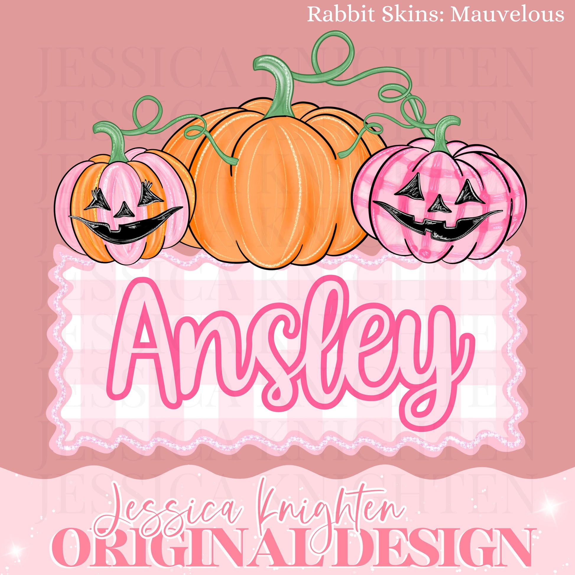 Name Block Preppy Pink PNG Digital Design Trendy File Kid Design Children Prep Plate Gingham Stripe Jack-O-Lantern Pumpkin Halloween Custom