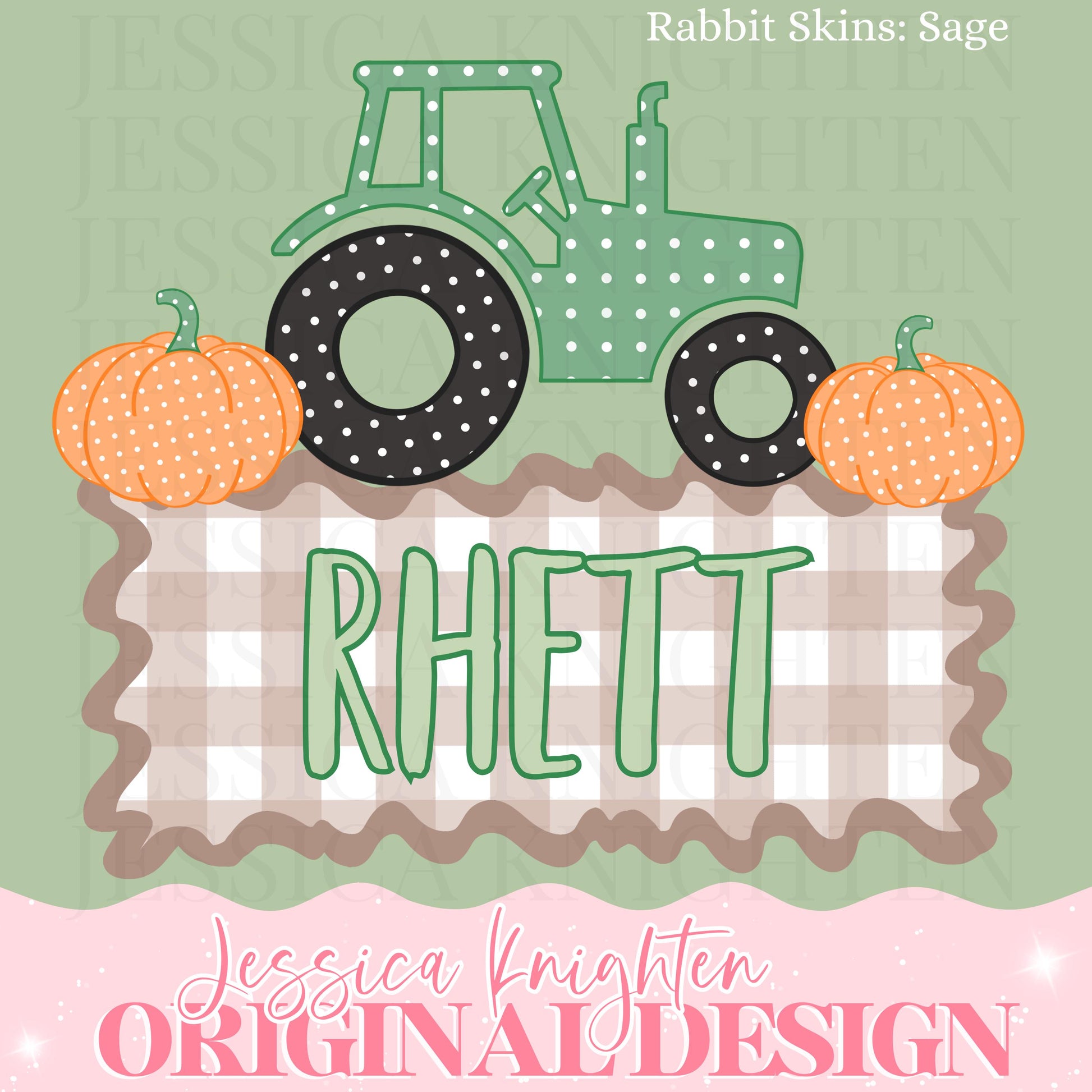 Name Block Swiss Dot Tractor PNG Digital Design Trendy File Kid Design Children Prep Plate Gingham Stripe Pumpkin Custom