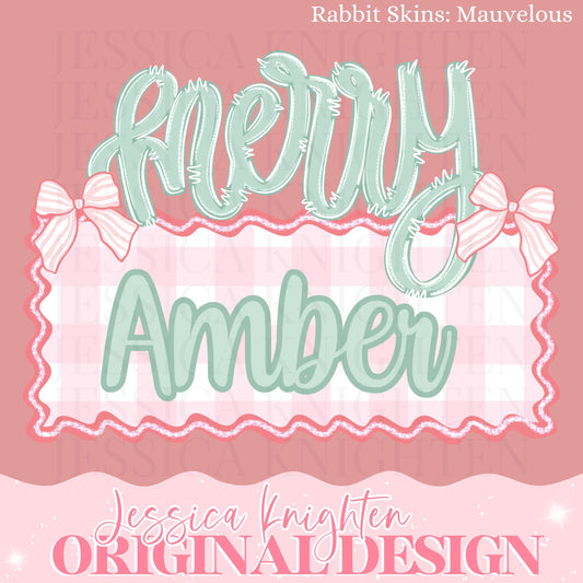 Sugar Plum Coquette Collection Name Plate Design Trendy Pink Preppy Nutcracker Crest Bow Jolly Merry Stripe Print Png Hand Drawn Custom