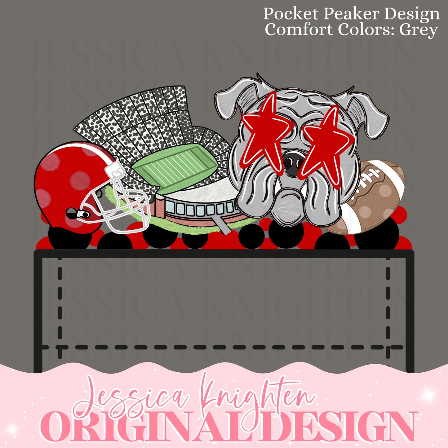 Pocket Peeker Football Season PNG Digital Design Trendy File Design Prep Plate Front Helmet Preppy Stadium Red Black Bulldogs Dogs Team