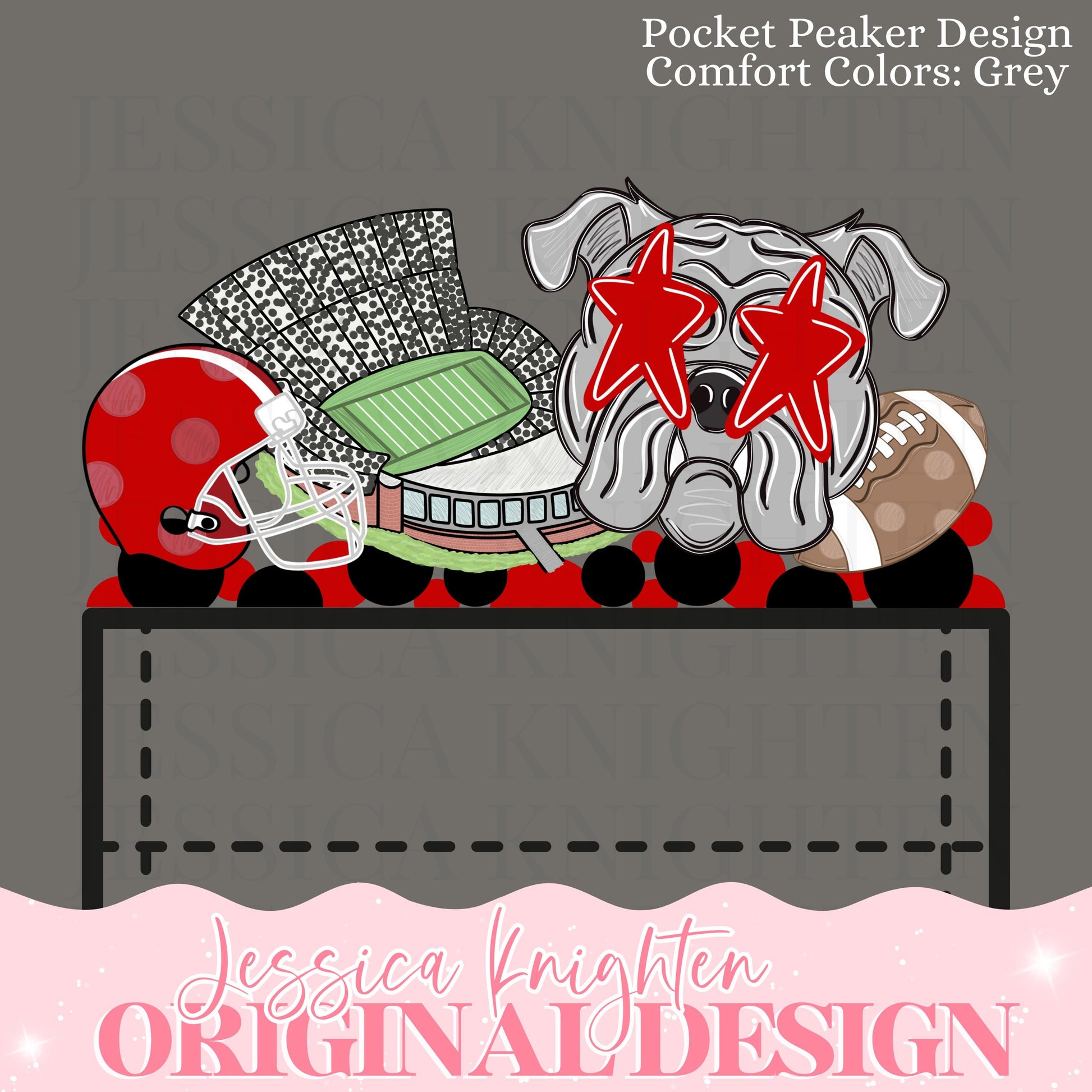 Pocket Peeker Football Season PNG Digital Design Trendy File Design Prep Plate Front Helmet Preppy Stadium Red Black Bulldogs Dogs Team