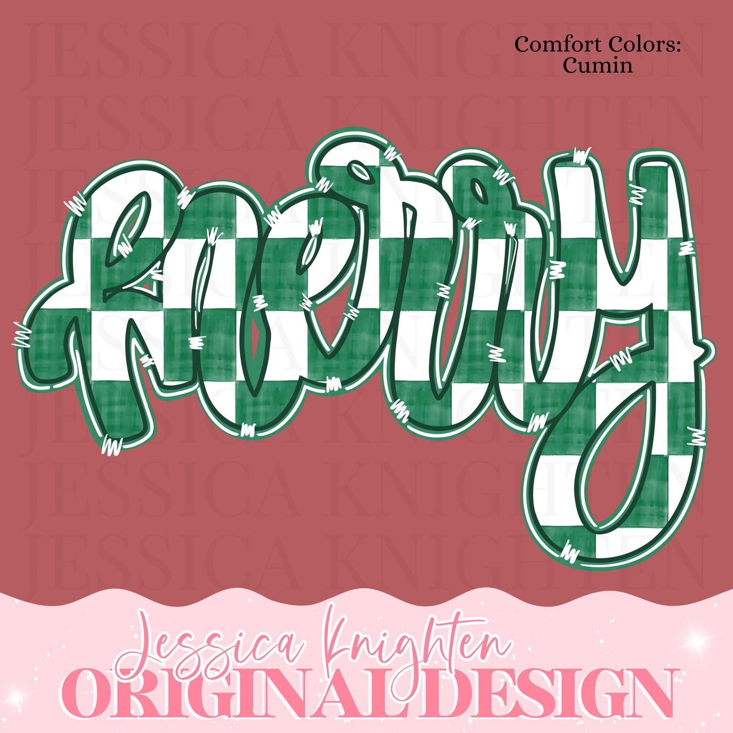 Emerald Checker Design Trendy Pink Preppy MerryCrest Bow Jolly Merry Stripe Print Png Hand Drawn Custom Tree Gold Glitter Trendy