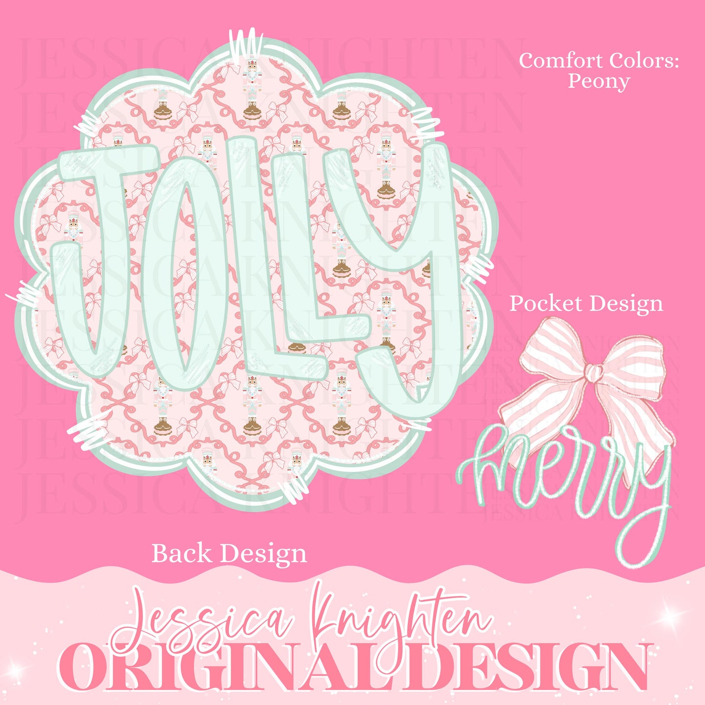 Sugar Plum Coquette Collection FA LA LA Front Back Design Trendy Pink Preppy Nutcracker Crest Bow Jolly Merry Stripe Print Png Hand Drawn