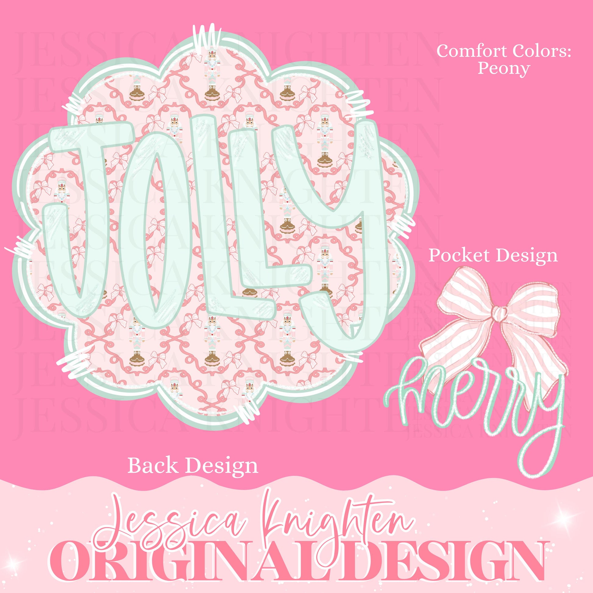 Sugar Plum Coquette Collection FA LA LA Front Back Design Trendy Pink Preppy Nutcracker Crest Bow Jolly Merry Stripe Print Png Hand Drawn