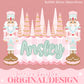 Sugar Plum Coquette Collection Name Plate Design Trendy Pink Preppy Nutcracker Crest Bow Jolly Merry Stripe Print Png Hand Drawn Custom