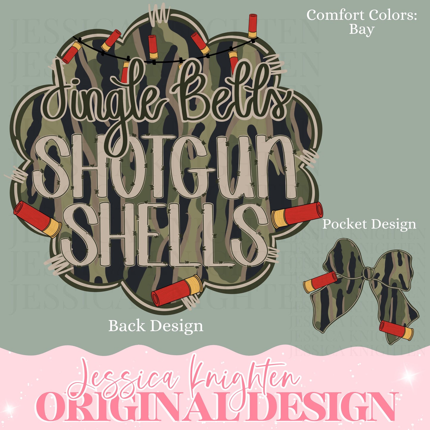 Camo Jingle Bells Bow Outdoors Country Hunting Holiday Girly Lights Preppy Christmas PNG Hand Drawn 300 DPI Trendy Jolly Merry Bright Holly
