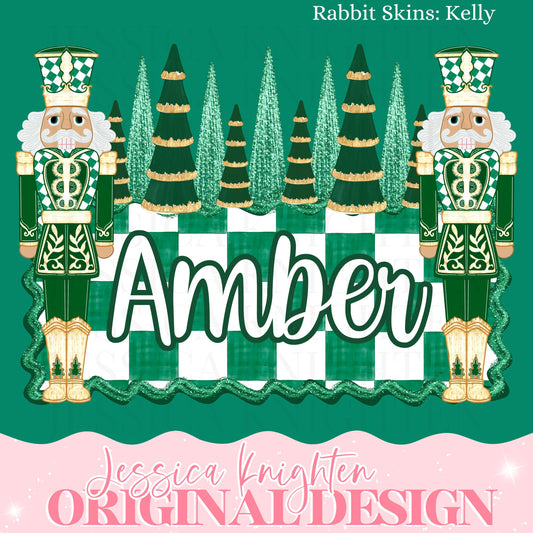 Emerald Name Plate Checker Design Trendy Pink Preppy Nutcracker Crest Bow Jolly Merry Stripe Print Png Hand Drawn Custom Tree Gold Glitter