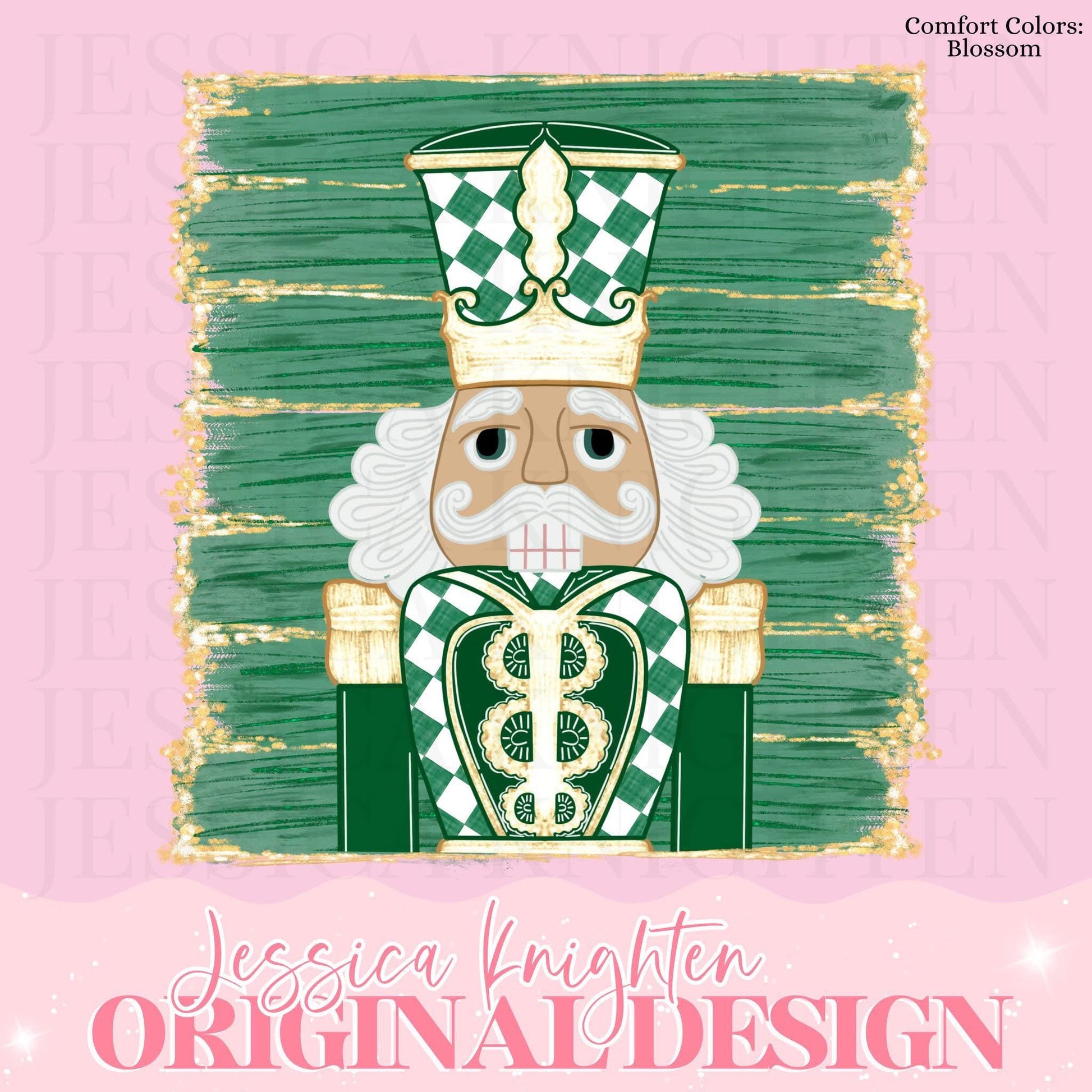 Emerald Checker Design Trendy Pink Preppy Nutcracker Crest Bow Jolly Merry Stripe Print Png Hand Drawn Custom Tree Gold Glitter Trendy