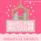 Nativity Glitter Gingham Coquette Collection Name Plate Design Trendy Pink Preppy Crest Bow Jolly Merry Stripe Print Png Hand Drawn Custom