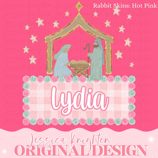 Nativity Glitter Gingham Coquette Collection Name Plate Design Trendy Pink Preppy Crest Bow Jolly Merry Stripe Print Png Hand Drawn Custom