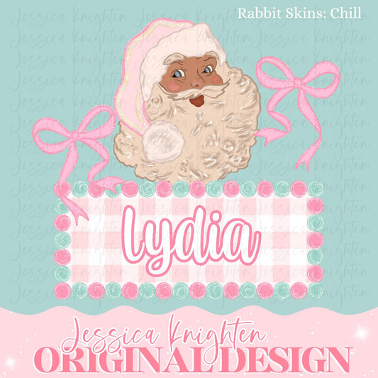 Pink Santa Bow Coquette Glitter Name Plate Design Trendy Pink Preppy Nutcracker Crest Bow Jolly Merry Stripe Print Png Christmas Custom