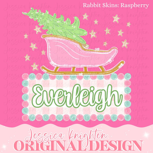 Sleigh Glitter Gingham Coquette Collection Name Plate Design Trendy Pink Preppy Crest Bow Jolly Merry Stripe Print Png Hand Drawn Custom