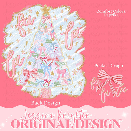 Bow Christmas Tree PNG Hand Drawn Trendy Jolly Merry Bright Holly Checker Glitter Sparkle Star Front Back Design Trendy Pink Coquette