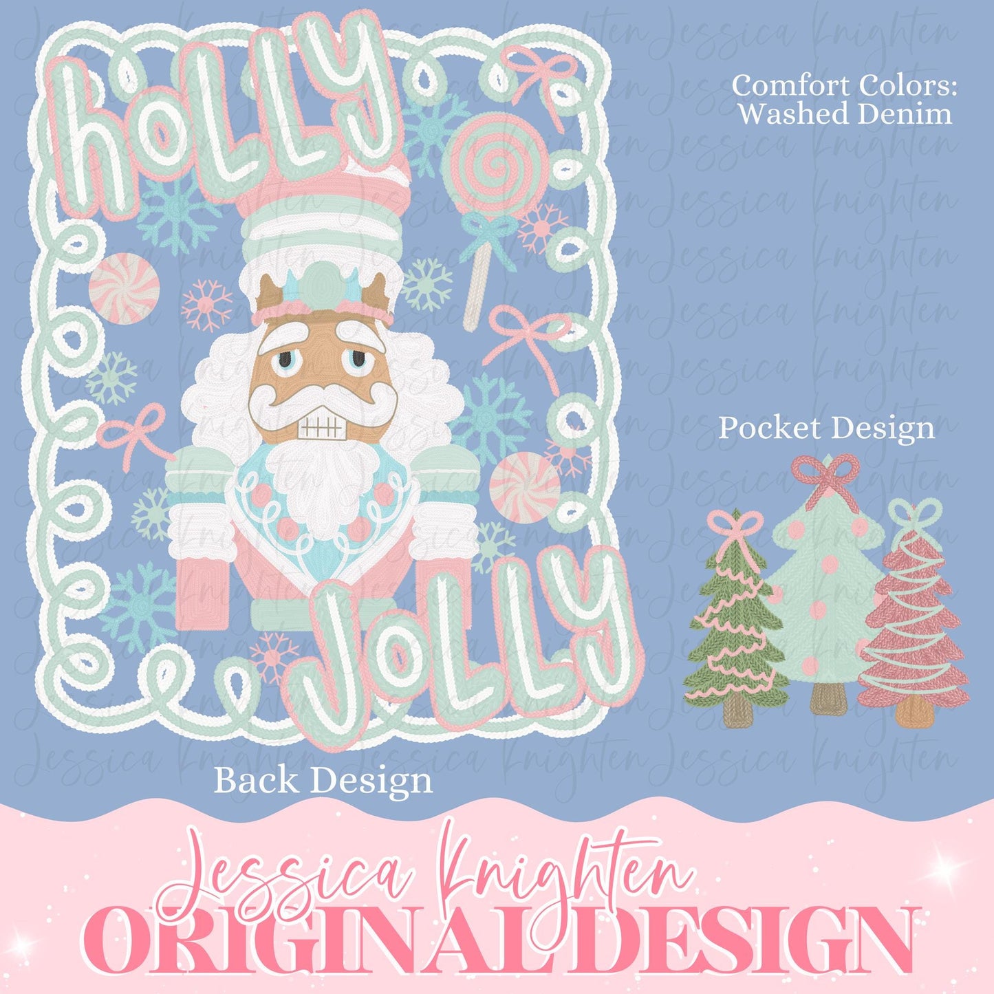 Cozy Crochet Stitched Faux Preppy Christmas PNG Trendy Holidays Ho Ho Ho Jolly Vibes Holly Merry Bright December File Sew Nutcracker